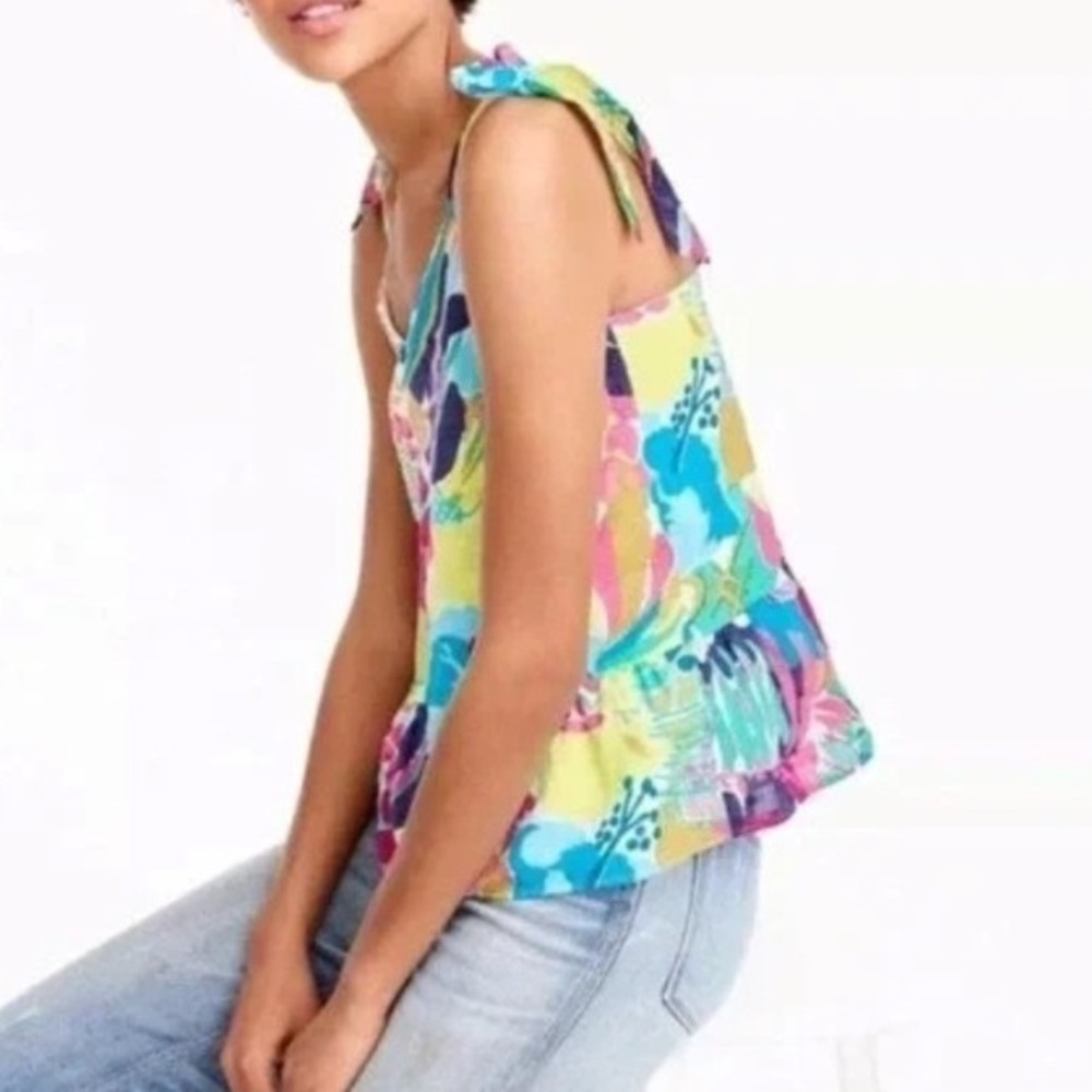 J.Crew Women's Shoulder Tie Peplum 100% Cotton Seaside Floral Top - Size‎ 8